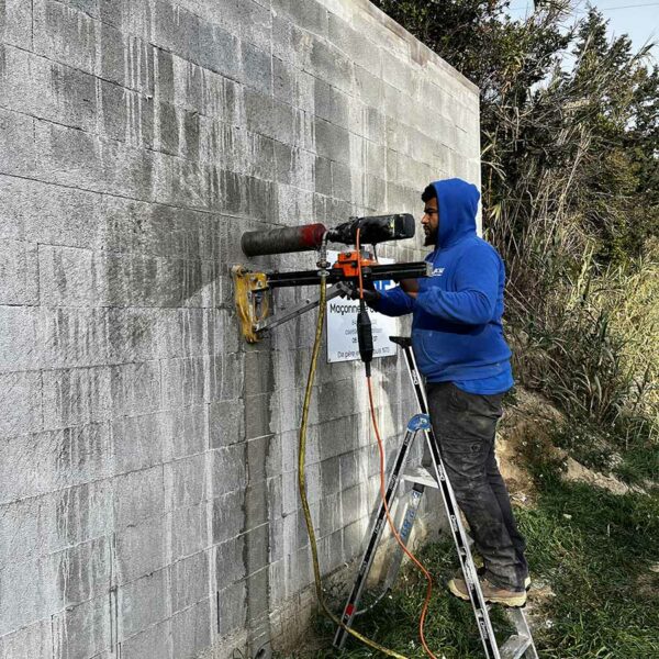 CSE MACONNERIE Serge Colas - Maçon à Orange dans le Vaucluse - Carottage pour évacuation d'eau de pluie sur mur de soutènement