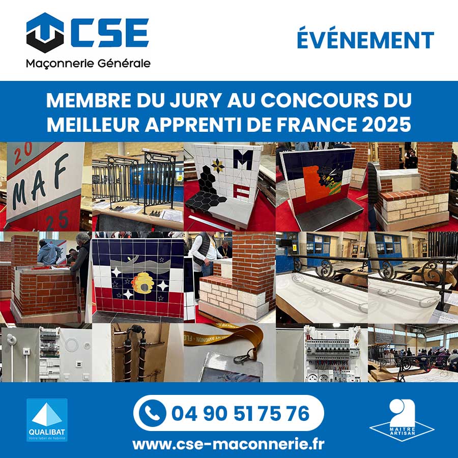 CSE MACONNERIE Serge Colas - Maçon à Orange dans le Vaucluse - Membre du jury au concours du Meilleur Apprenti de France 2025