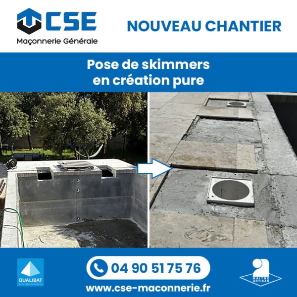Pose de skimmers en création pure sur piscine béton à orange