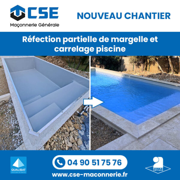 Réfection de margelles et carrelage autour de piscine en eau dans le vaucluse